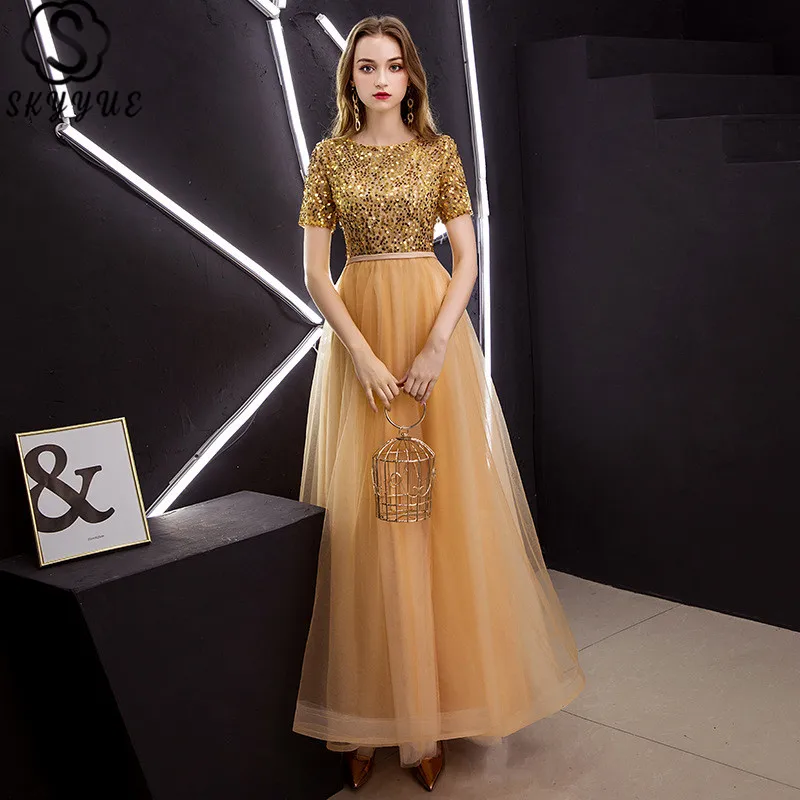 Skyyue Evening Dresses O-Neck Ankle-Length A-Line Women Party Dresses Sequined Short Sleeve Custom Color Robe De Soiree E378
Skyyue Evening Dresses O-Neck Ankle-Length A-Line Women Party Dresses Sequined Short Sleeve Custom Color Robe De Soiree E378