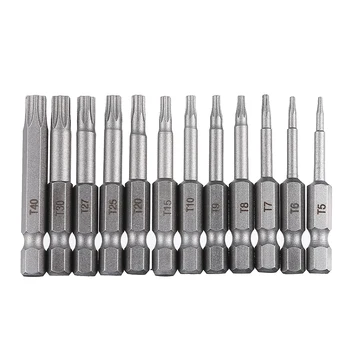 12Pcs 1/4" Magnetic Torx Screwdriver Bits Hand Tools 50mm Long Electric Screwdrier Tool Set T5-T40