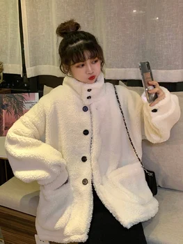 Lambs coat women's new single row black button Mock Neck granular sweater warm woolen coat in autumn and winter 2019 coat women
Lambs coat women's new single row black button Mock Neck granular sweater warm woolen coat in autumn and winter 2019 coat women