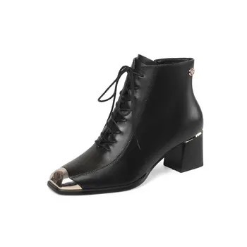 Genuine Leather Fashion Design Women Autumn Winter Cross-tied Ankle Boots Square Heeled Party Shoes Woman Side Zipper Boots
Genuine Leather Fashion Design Women Autumn Winter Cross-tied Ankle Boots Square Heeled Party Shoes Woman Side Zipper Boots