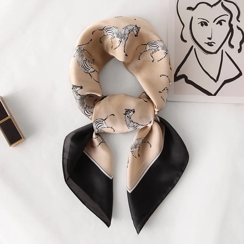 Luxury Silk Plaid Scarf - Soft Satin Neck Tie Hair Band for Women