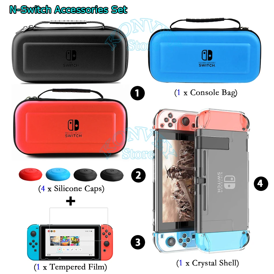 Nintend Switch Console Storage Bag/Screen Glass Film/Protect Hard Case Shell/Silicone Caps Set for Nintendo Switch Accessories
Nintend Switch Console Storage Bag/Screen Glass Film/Protect Hard Case Shell/Silicone Caps Set for Nintendo Switch Accessories