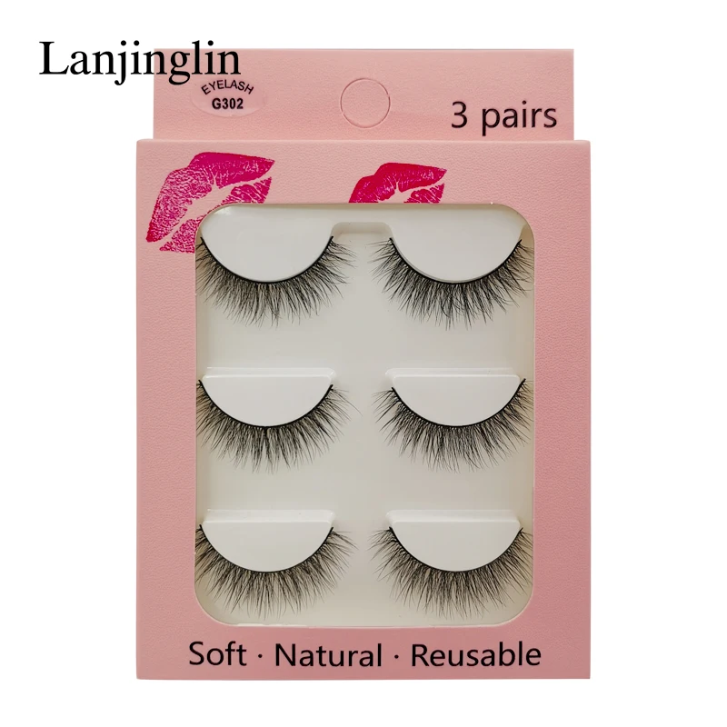 LANJINGLIN False Eyelashes 3 pairs 3D Mink Lashes Soft Natural Wispy Handmade Faux Mink Lashes Extension Makeup Kit Tool 7 Ha2995254ed5d4de9b042be93f1132b5ce