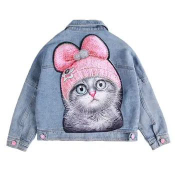 2020 New Girls Cartoon Sequin Cute Cat Denim Jackets Medium Big Children Single-breasted Fashion Jean Jacket Girls Clothes 3-12
2020 New Girls Cartoon Sequin Cute Cat Denim Jackets Medium Big Children Single-breasted Fashion Jean Jacket Girls Clothes 3-12