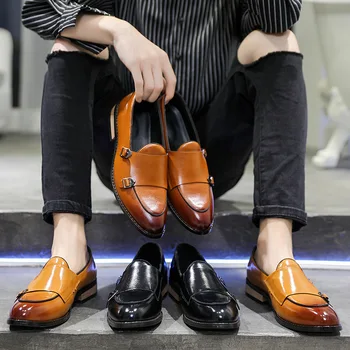 Monk Straps Shoes Men Double Straps Black Brown Leather Shoes Dress Formal Business Leather Shoes Slip On Pointed Toe
Monk Straps Shoes Men Double Straps Black Brown Leather Shoes Dress Formal Business Leather Shoes Slip On Pointed Toe