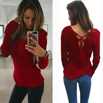 Long Sleeve Knitted Sweaters Solid Color Sexy Women V-Neck Back Hollow Out Slim Fit Tops Female Thin Pullovers women's Top
Long Sleeve Knitted Sweaters Solid Color Sexy Women V-Neck Back Hollow Out Slim Fit Tops Female Thin Pullovers women's Top