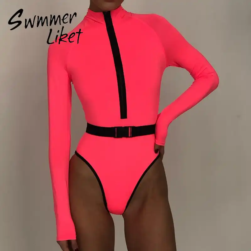 neon long sleeve bathing suit