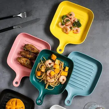 Creative Ceramics Cooking Dish Douyin Celebrity Style INS-Style Ceramic Tableware Plates Household Coloured Glaze Single Handle 
Creative Ceramics Cooking Dish Douyin Celebrity Style INS-Style Ceramic Tableware Plates Household Coloured Glaze Single Handle
