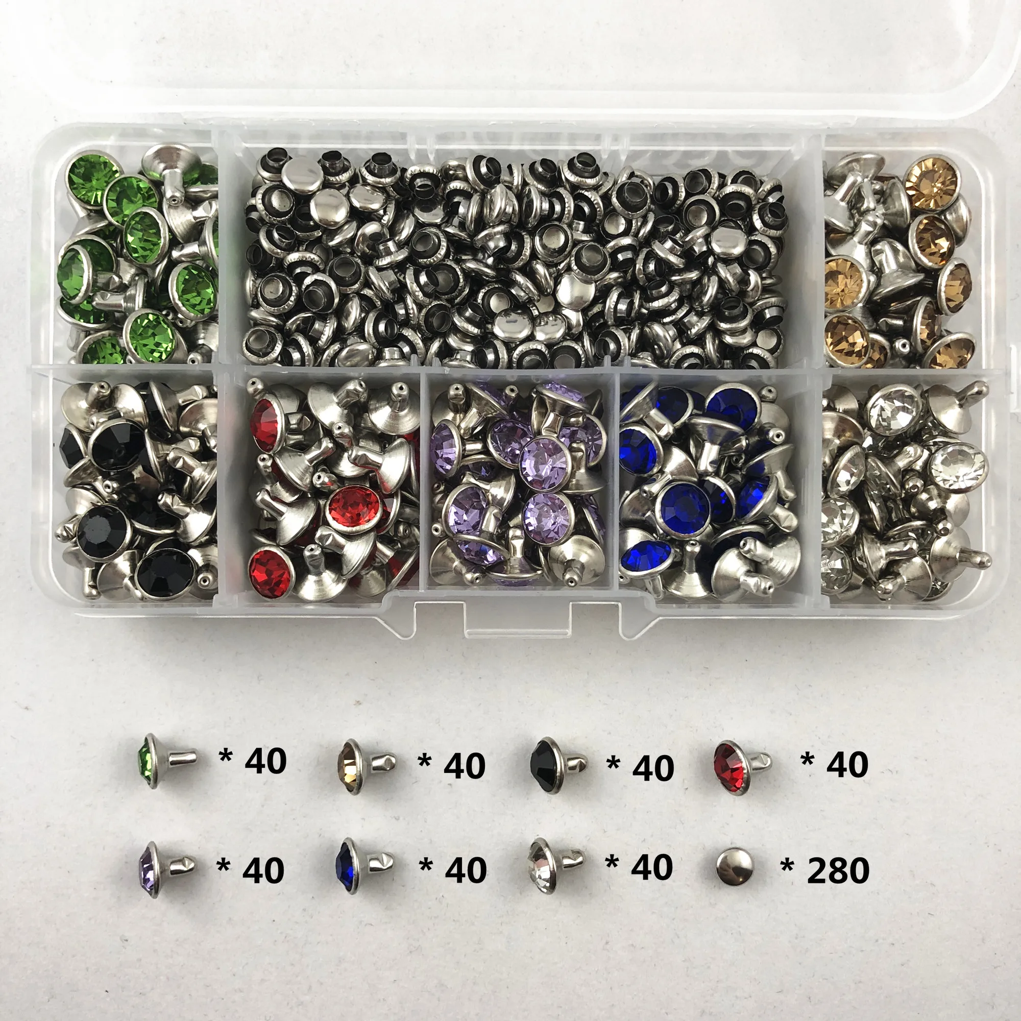 

YORANYO 280 Sets 8MM CZ+++ Crystal Rivets Silver Plated Mixed Color Spots Studs Double Cap for DIY Leather-Craft Making