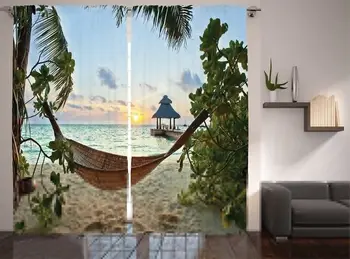 Beach Window Curtains Hammock on Sandy Beach Palm Trees and Wooden Jetty Sunset View Print Living Room Bedroom Decor Curtain
Beach Window Curtains Hammock on Sandy Beach Palm Trees and Wooden Jetty Sunset View Print Living Room Bedroom Decor Curtain