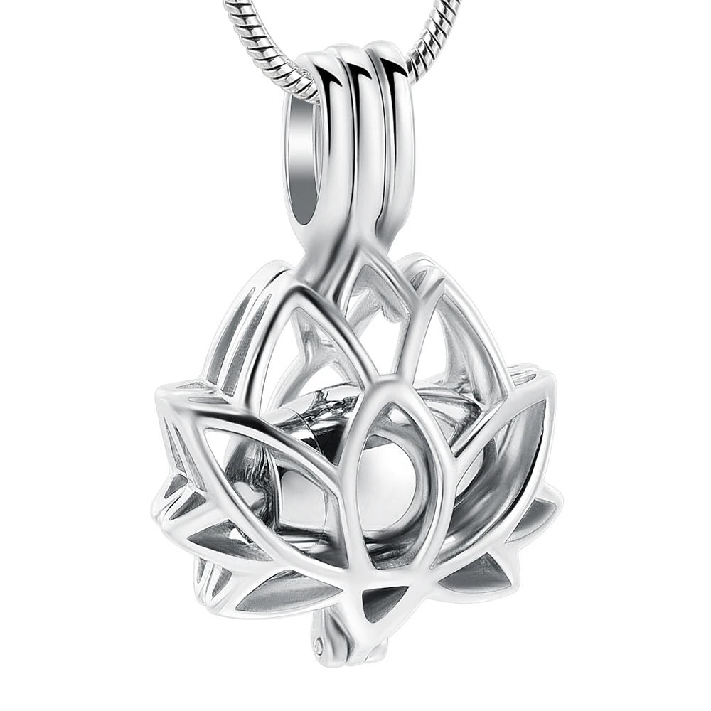 

20001 Stainless Steel Lotus flower Keepsake Locket Necklace Hold Mini Gold Memorial Urn Jewelry for Cremation Ashes Of Loved One