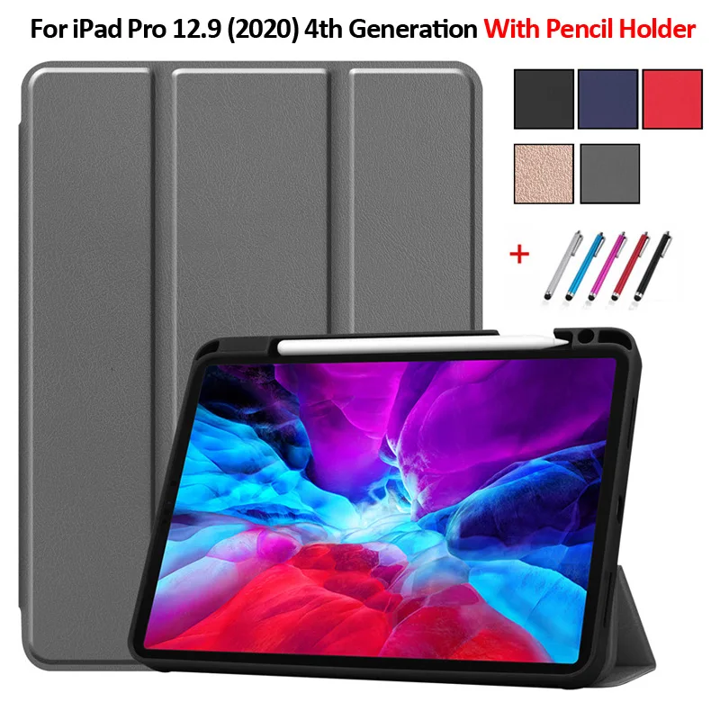 Чехол с держателем-карандашом для iPad Pro 12 9 чехол 2020 трехслойный PU кожаный