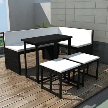 

vidaXL Juego de comedor de jardín 5 piezas ratán PE y acero negro