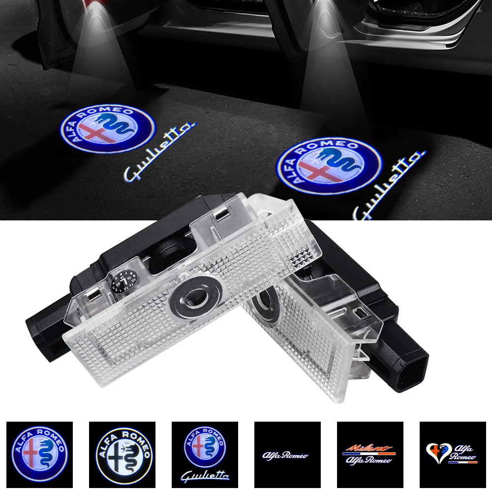 2Pcs LED Car Door Welcome Light Projector Logo Ghost Shadow Light For Alfa Romeo 159 147 156 Giulietta Giulia Mito Stelvio Brera