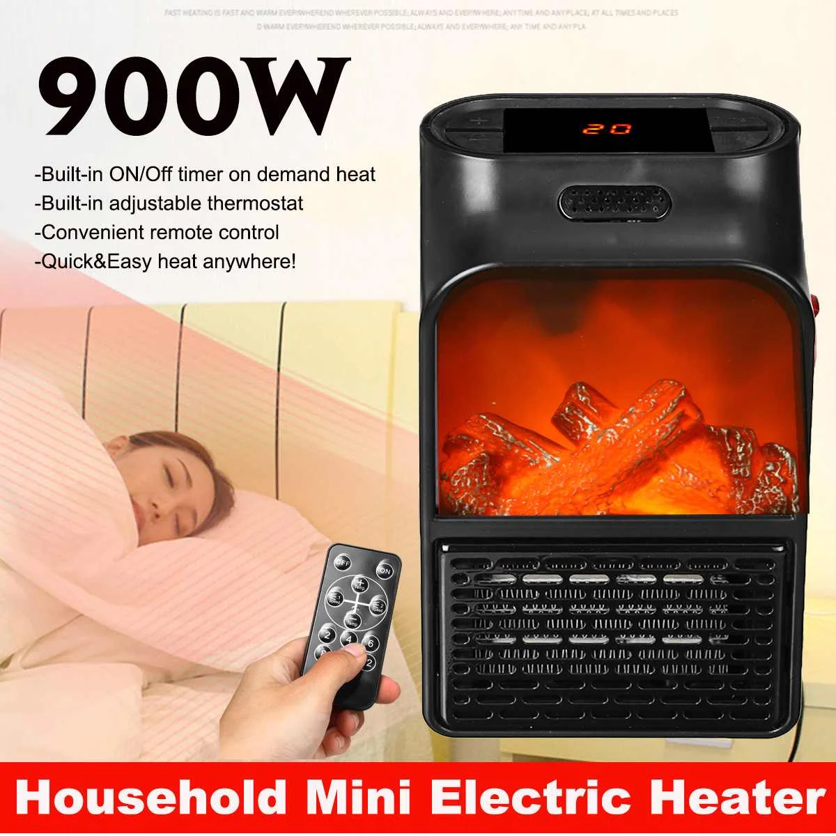 Mini Electric Heater 900W Portable Electric Space Room Heater Air Heating Space Winter Warmer Machine With Remote Control Hot