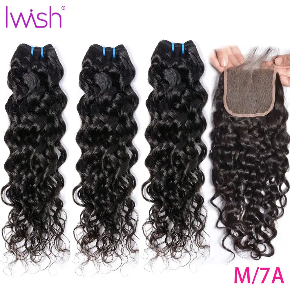 Iwish 3 4 Brazilian Hair Water Weave Bundles With Closure 100