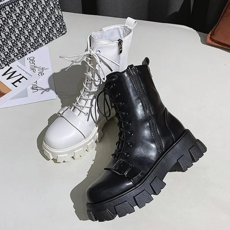 

Chelsea Boots Chunky Boots Women Winter Shoes PU Leather Plush Ankle Boots Black Female Autumn Fashion Platform Booties