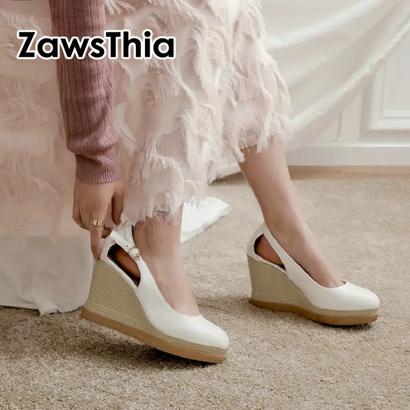 Женские босоножки ZawsThia белые однотонные сандалии на платформе и высоком каблуке
