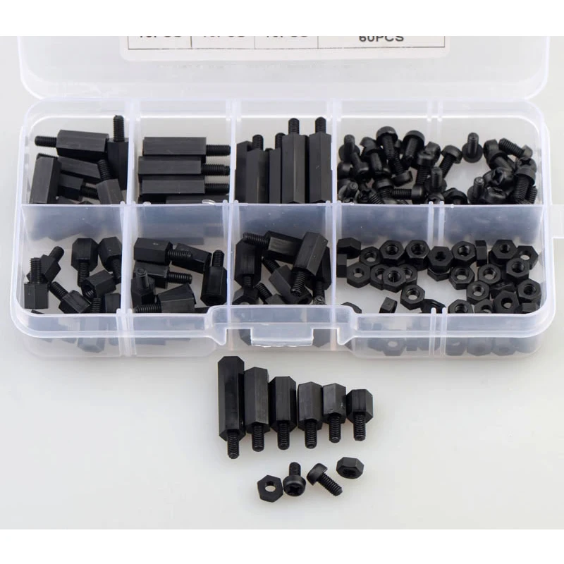180Pcs/set M3 Black Hex Nylon Standoff Spacer Column Flat Head Nylon Plastic Spacing Screws Nuts
180Pcs/set M3 Black Hex Nylon Standoff Spacer Column Flat Head Nylon Plastic Spacing Screws Nuts
