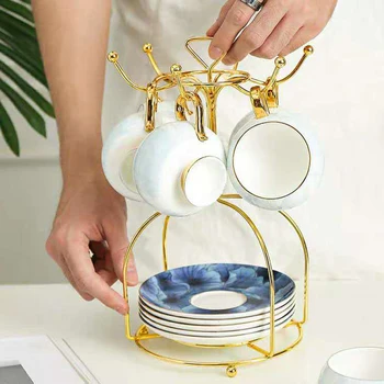 With Handle Restaurant Coffee Mug Holder Wrought Iron Modern Organizer Kitchen Countertop 6 Hook Tree Style Drinkware Shelf Gold
With Handle Restaurant Coffee Mug Holder Wrought Iron Modern Organizer Kitchen Countertop 6 Hook Tree Style Drinkware Shelf Gold