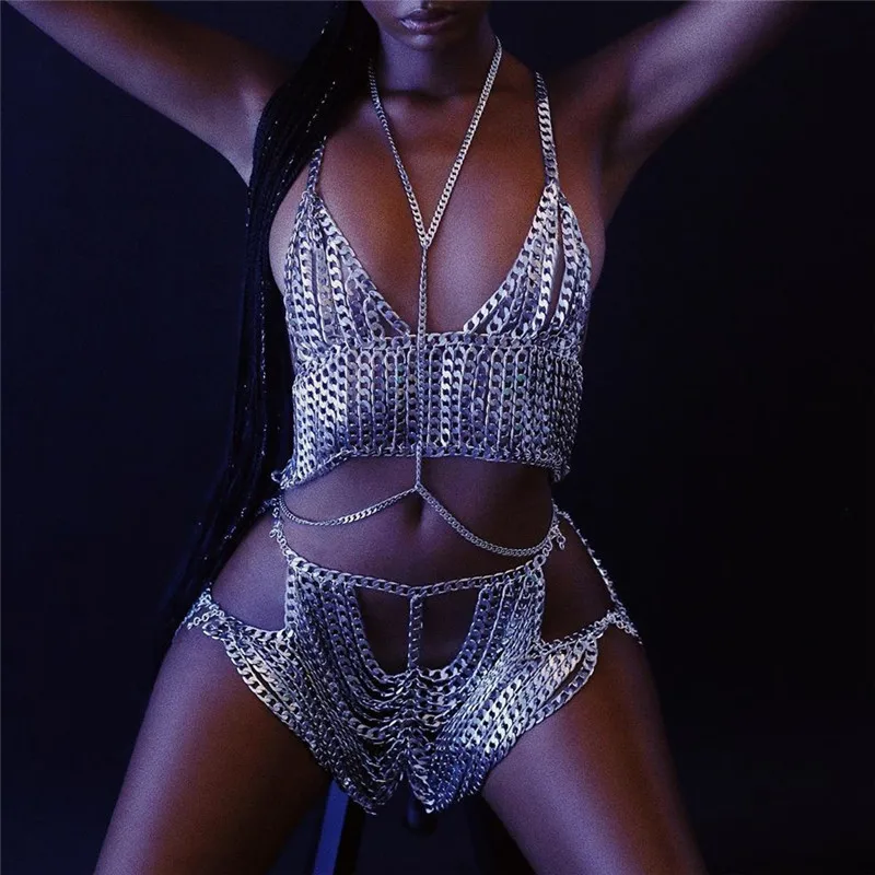 Rave Costume Intimates Full Body Chain Two Piece Set JKP4736 Rave Costume Intimates Full Body Chain Two Piece Set JKP4736