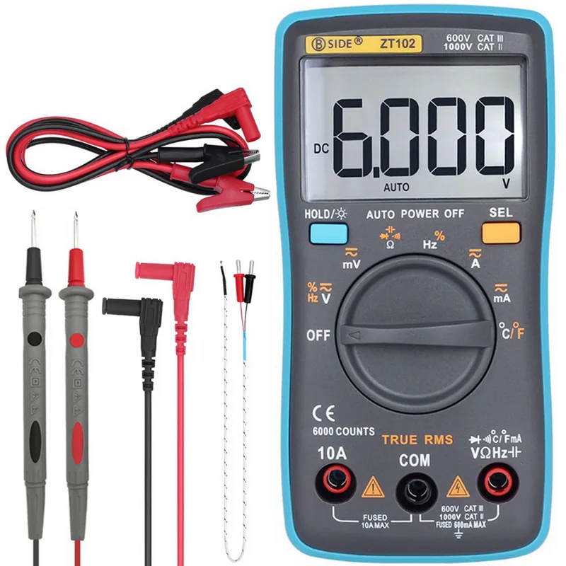 ZT100 ZT102 Ture RMS Digital Multimeter AC/DC Voltage Current Temperature Ohm Frequency Diode Resistance Capacitance Tester
ZT100 ZT102 Ture RMS Digital Multimeter AC/DC Voltage Current Temperature Ohm Frequency Diode Resistance Capacitance Tester