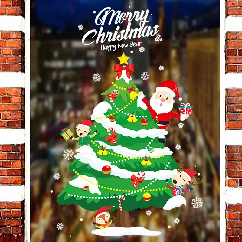 diy christmas tree bell wall stickers home shop window glass