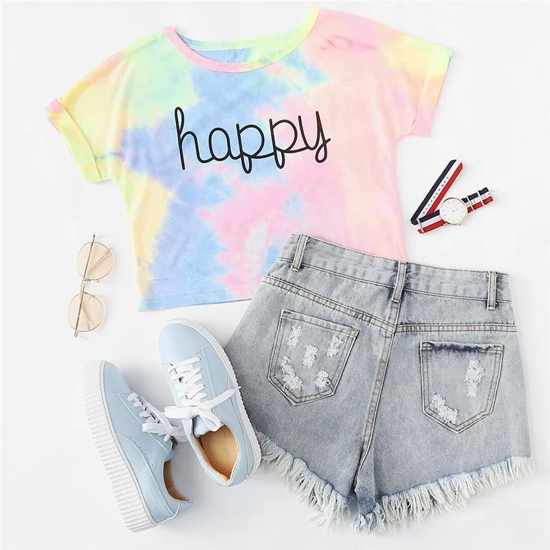 Tie-dye Loose Short-sleeved T-shirt 2020 Summer New Fashion Letter Printing Color Casual All-match
Tie-dye Loose Short-sleeved T-shirt 2020 Summer New Fashion Letter Printing Color Casual All-match