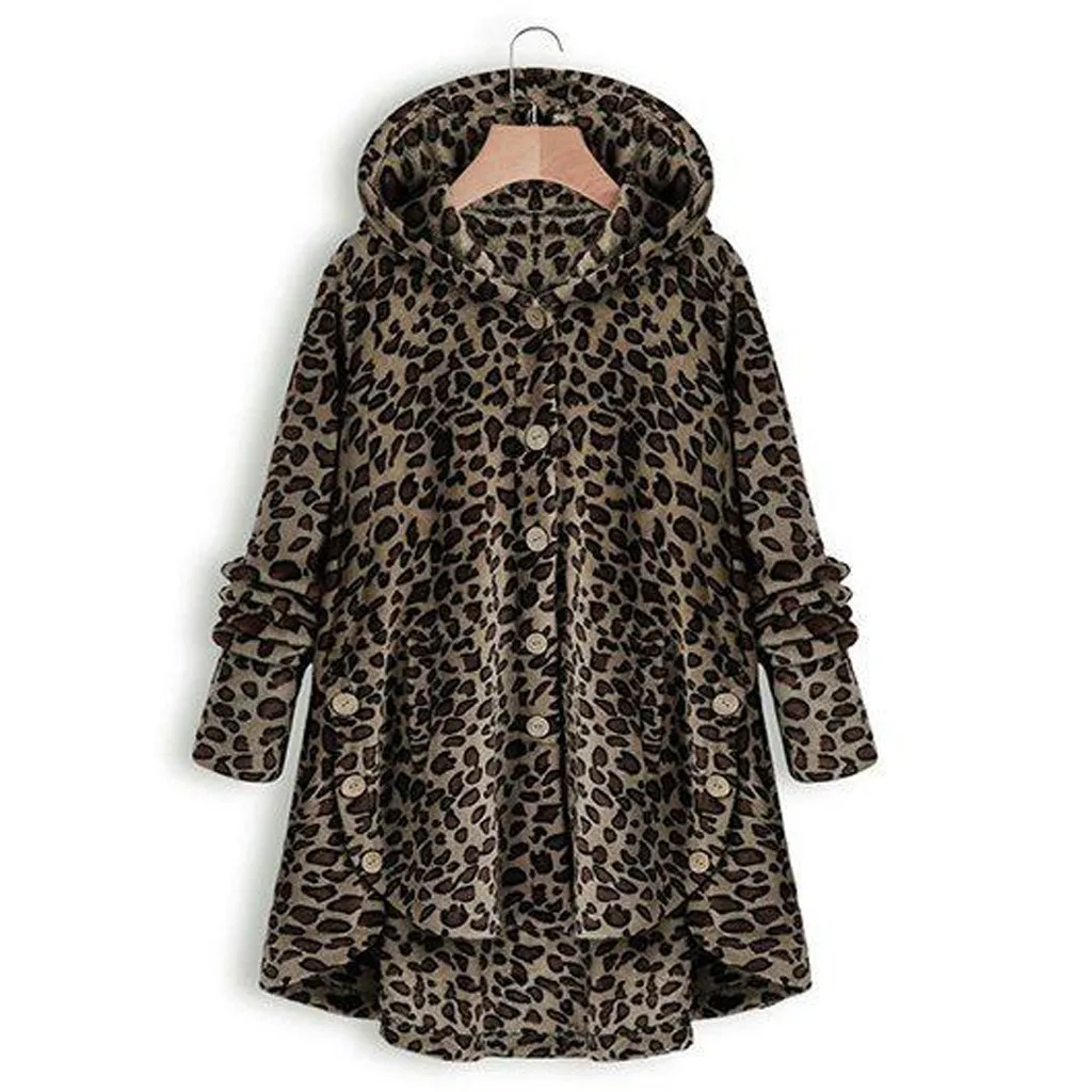 Women Button Leopard Coat Fleece Jacket Asymmetrical Hem Hooded Single Breasted Top Winter Outerwear Women Oversize Coats
Women Button Leopard Coat Fleece Jacket Asymmetrical Hem Hooded Single Breasted Top Winter Outerwear Women Oversize Coats