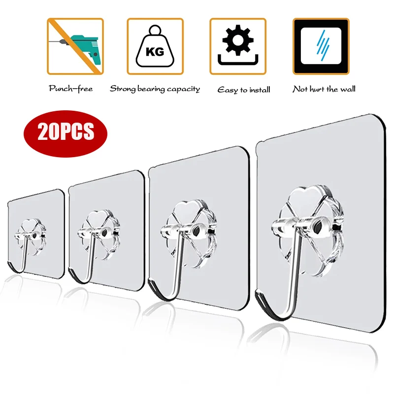 20Pcs Hooks Transparent Strong Self Adhesive Door Wall Hangers Hooks Suction Heavy Load Rack Cup Sucker for Kitchen Bathroom
20Pcs Hooks Transparent Strong Self Adhesive Door Wall Hangers Hooks Suction Heavy Load Rack Cup Sucker for Kitchen Bathroom