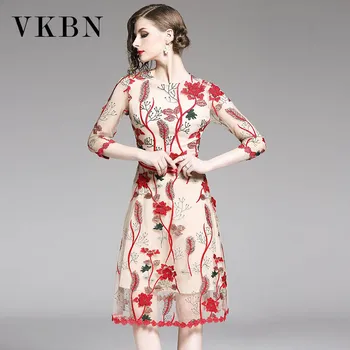 VKBN Spring and Summer Dress Women Red Flowers Embroidery O-Neck Lace Screen Yarn Dresses Woman Party Night
VKBN Spring and Summer Dress Women Red Flowers Embroidery O-Neck Lace Screen Yarn Dresses Woman Party Night