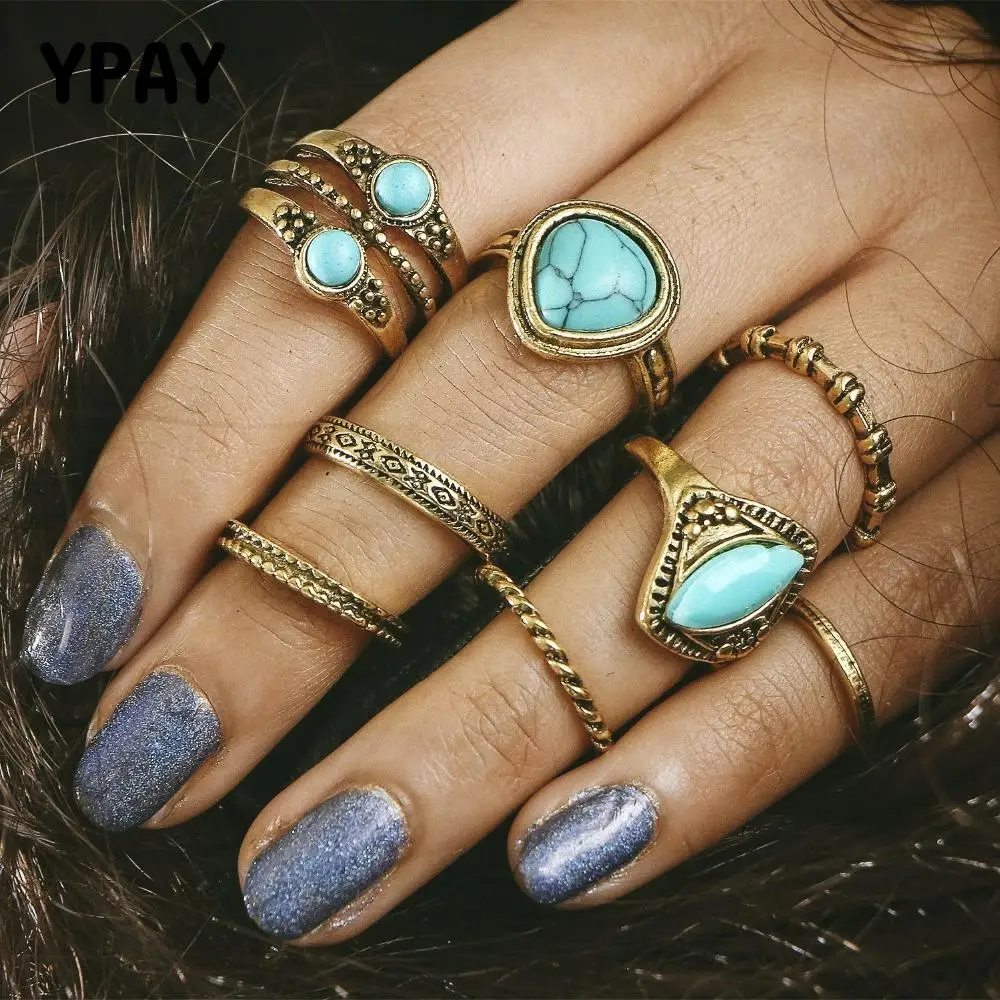 8PCS/SET Boho Antique Gold-Color Fingers Rings Sets For Women Fashion Retro Turquoises Knuckle Ring Jewelry Accessories YMCJR019
8PCS/SET Boho Antique Gold-Color Fingers Rings Sets For Women Fashion Retro Turquoises Knuckle Ring Jewelry Accessories YMCJR019