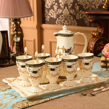 European tea set Household water cup cold kettle cold kettle ceramic water glass set heat resisting cup with tray living room
European tea set Household water cup cold kettle cold kettle ceramic water glass set heat resisting cup with tray living room