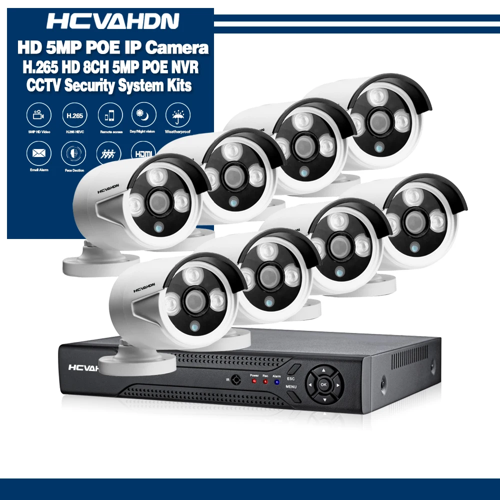 HCVAHDN 5MP 8CH POE NVR Camera System H.265 Motion Detection Monitor 4.0MP POE IP Bullet Camera HDMI VGA Output Xmeye APP View
HCVAHDN 5MP 8CH POE NVR Camera System H.265 Motion Detection Monitor 4.0MP POE IP Bullet Camera HDMI VGA Output Xmeye APP View