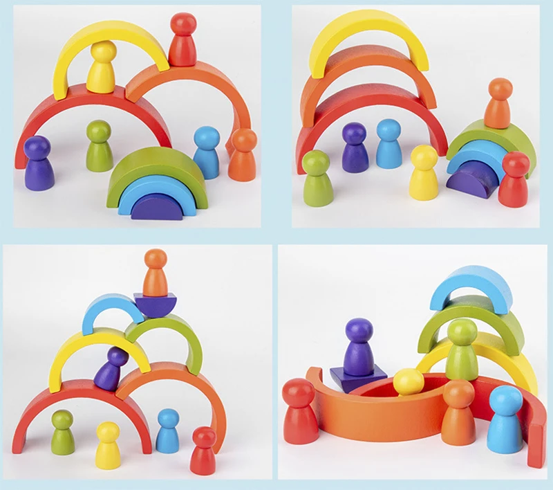 Montessori Wooden Rainbow Arched Stacked Toys Building Blocks Jenga Game DIY Baby Educational Toys For Children Montessori Wooden Rainbow Arched Stacked Toys Building Blocks Jenga Game DIY Baby Educational Toys For Children