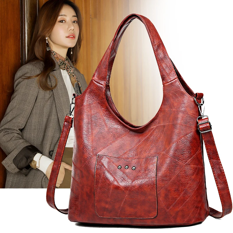 Vintage Women Shoulder Bags Female Handbags Soft Patchwork Leather Crossbody Messenger Bag Ladies Large Casual Totes Hobos bag | Багаж и