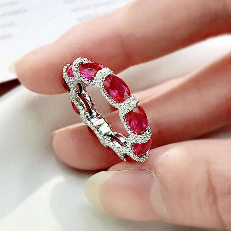 OEVAS 100% 925 Sterling Silver Sparkling Full High Carbon Diamond Synthetic Ruby Aquamarine Emerald Rings For Women Fine Jewelry