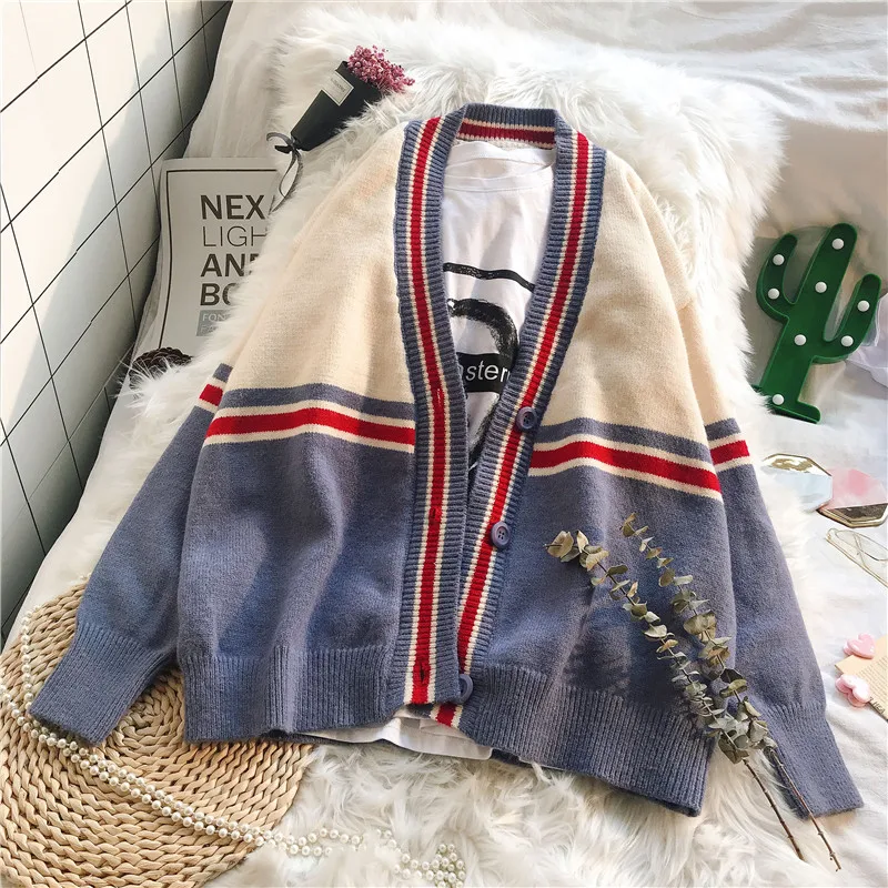 2019 winter new striped women sweater and cardigan knitted loose thicken warm lady female outwear coat tops
2019 winter new striped women sweater and cardigan knitted loose thicken warm lady female outwear coat tops