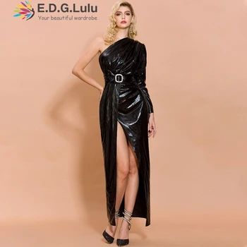 EDGLuLu belt decoration dresses woman party night one shoulder dress black vintage chic sexy elegant long sleeve maxi slit dress
EDGLuLu belt decoration dresses woman party night one shoulder dress black vintage chic sexy elegant long sleeve maxi slit dress