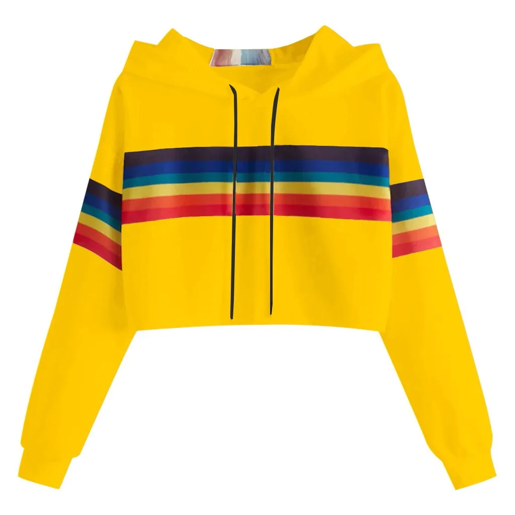 Jaycosin 2019 Fashion Autumn Women Rainbow Stripe Sweatshirt Stylish Long Sleeve Comfortable Female Casual Crop Blouse 930#10