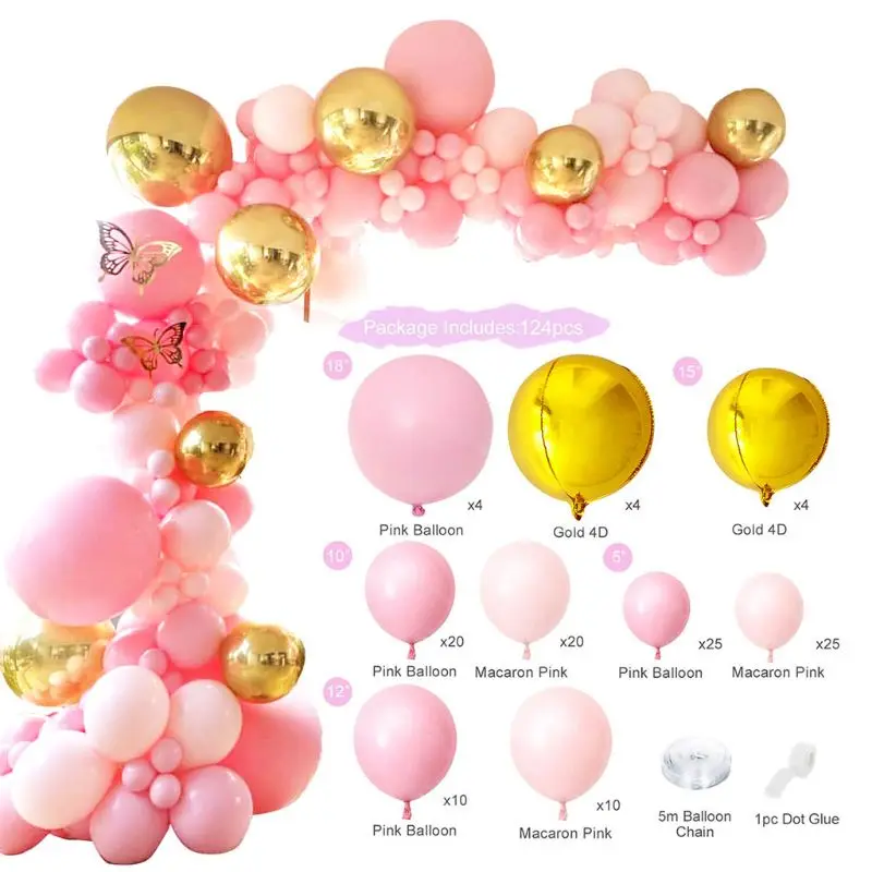 122 Pieces Macaron Pink Metallic Gold Balloons Garland Arch Kit for Wedding Centerpiece Birthday Party Decoration Baby
122 Pieces Macaron Pink Metallic Gold Balloons Garland Arch Kit for Wedding Centerpiece Birthday Party Decoration Baby
