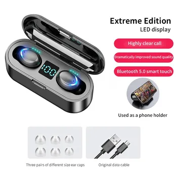 F9-5 TWS Bluetooth Earphones LED Display Wireless Headphones HiFi Sound Stereo Sport Earbuds Headsets with Power Bank for iPhone
F9-5 TWS Bluetooth Earphones LED Display Wireless Headphones HiFi Sound Stereo Sport Earbuds Headsets with Power Bank for iPhone