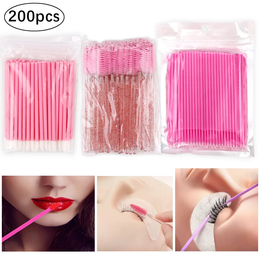 

200Pcs Eyelash Brushes Set Makeup Eyebrow Lip Brush MicroBrush Individual Mascara Wands Applicator Grafting Eyelashes Tool