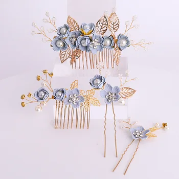 Blue Handmade Crystal Women Jewelry Gifts Flower Hair Comb 
Blue Handmade Crystal Women Jewelry Gifts Flower Hair Comb