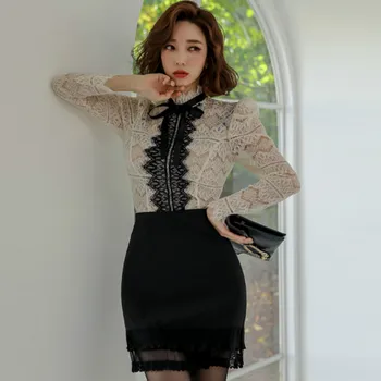 Winter Autumn Two Piece Clothing Sets Stand Neck Lace Blouse Shirt Mini Bodycon Black Skirt Sexy Suit Party Female Dress
Winter Autumn Two Piece Clothing Sets Stand Neck Lace Blouse Shirt Mini Bodycon Black Skirt Sexy Suit Party Female Dress
