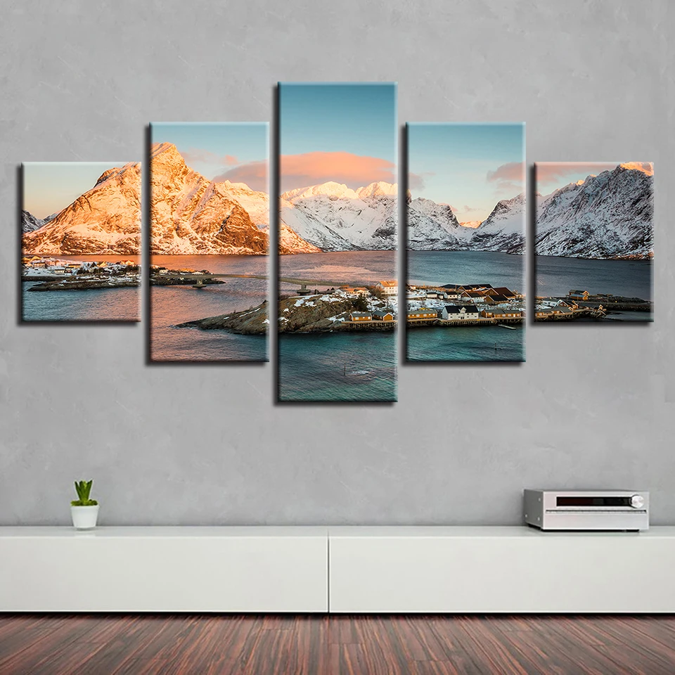 Фоторамки постеры модульная HD печать 5 шт. остров и горы натуральный пейзаж холст