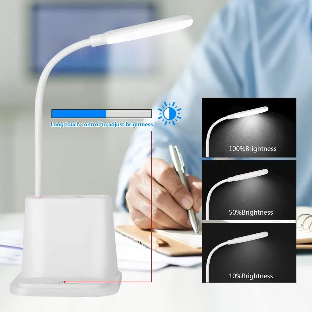 4 In 1 Touch Control Table Lamp LED Desk Lamp Rechargeable,with USB Charging Port & Pen Holder with 360° Flexible Metal Hose
4 In 1 Touch Control Table Lamp LED Desk Lamp Rechargeable,with USB Charging Port & Pen Holder with 360° Flexible Metal Hose