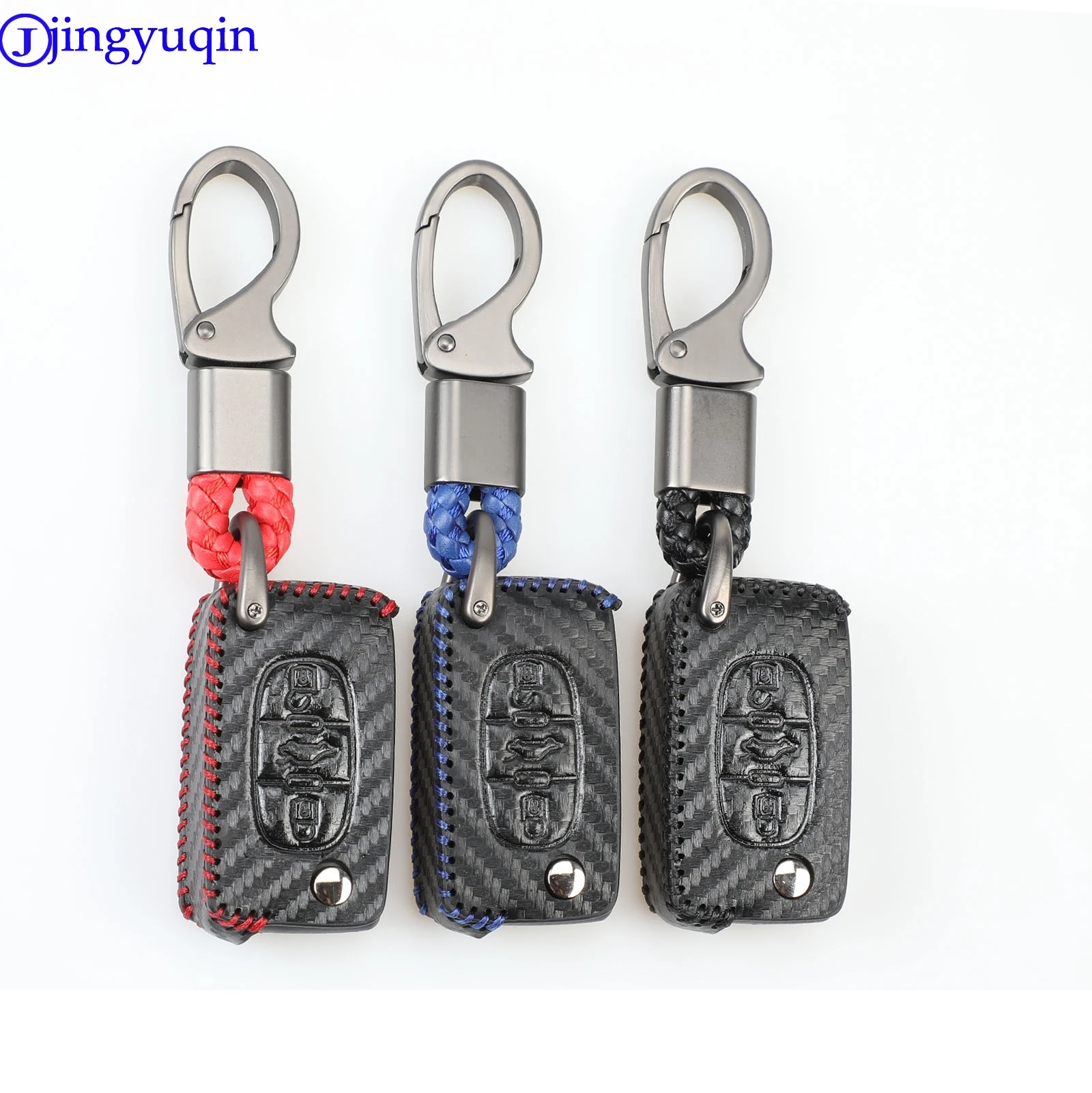 Кожаный карбоновый чехол для автомобильного ключа jingyuqin 3B Peugeot 207 407 407SW Citroen C4 C5 C6