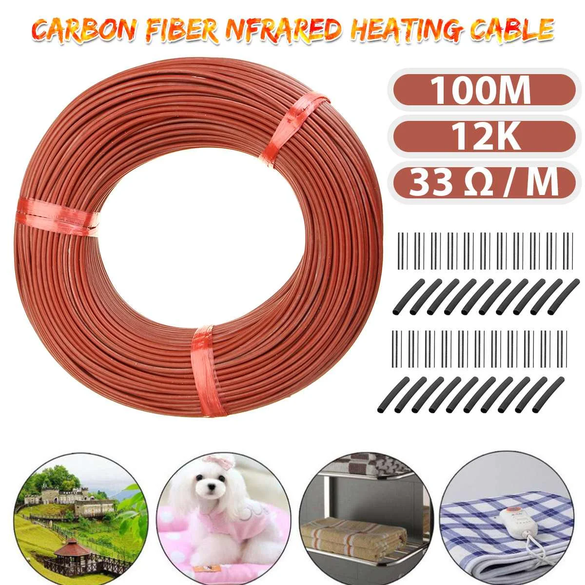 12K 33ohm/m Carbon Fiber Heating Cable 100m Warm Floor Heating Wire Low Cost Carbon Warm Floor Heating Equipment 12K 33ohm/m Carbon Fiber Heating Cable 100m Warm Floor Heating Wire Low Cost Carbon Warm Floor Heating Equipment