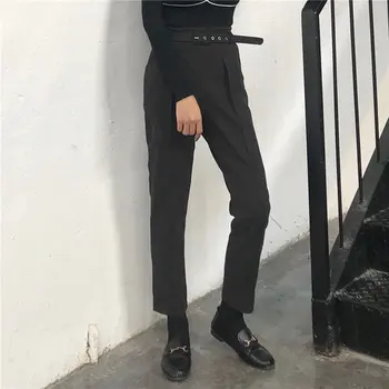 

Alien Kitty 2020 Fresh Woolen Loose Simple Casual Ankle-Length Women Straight Brief Chic Solid High Waist Plus Slender Trousers